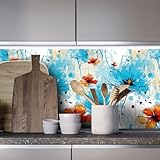 Klebefolie Möbel Rote Blaue Blume Selbstklebende Folie Vinyl Selbstklebende Tapete Wasserdicht Möbelfolie Dekorative Wandtapete Wohnzimmer Schrank Tapeten 2P (45x300 cm)