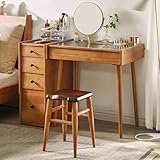 Modernes Holz-Schminktisch-Set mit 360° schwenkbarem Spiegel, Glas-Arbeitsplatte, Beistellschrank und Hocker, Schminktisch für Schlafzimmer