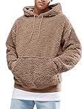 Runcati Herren Kapuzenpullover Teddy Fleece Hoodie Einfarbig Plüsch Sweatshirt Leichte Flauschig Sherpa Pullover Casual Winter Outwear mit Kängurutasche, Braun, M