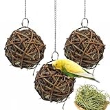 suruikei 3 Stück Mit Heu gefüllte Weidenbälle-für Vögel zum Kauen und Klettern – handgefertigt – Vogelkauspielzeug – für Papageien, Wellensittiche, Nymphensittiche, Kakadu(10cm)