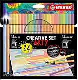 Fineliner & Premium-Filzstifte - STABILO point 88 & Pen 68 - ARTY - 24er Pack - in Pastellfarben - 12x point 88 in 12 Farben, 12x Pen 68 in 12 Farben