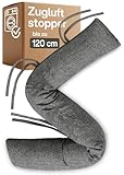 Praknu Zugluftstopper für Fenster bis 120cm - Waschbar - Energiesparend - Extra Lang & Schwer - Auch für breite Türen - Grau