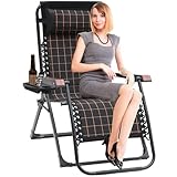 Cozykimo Sonnenliege Klappbar | Liegestuhl Extra Breit Holzmaserung | Gartenliege Faltbar Hohe Lehne mit GeträNkehalter | Patio Liegen | Verstellbarer Relaxliege für Patio-Garten-Balkon-Pool(Black)