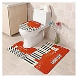 MKTKFVVEX 3-teile WC Badezimmer Badewanne Matte Set WC Teppich Dusche Teppich Set WC-Abdeckung Titel Duschraum Teppichbodenmatte Toilettensitz(Red)