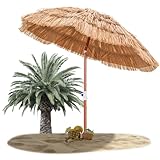 RELAX4LIFE Sonnenschirm Hawaii, Stroh Strandschirm Ø175 cm, Balkonschirm Neigbar & Höhenverstellbar, Gartenschirm mit Tragetasche, Balkon Strand Strohschirm, Bastschirm Hawaiischirm UV Schutz