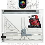 OfficeTree Zeichenplatte A4 - Inkl. Tragetasche, Schiebelineal, Geodreieck uvm. - Zeichenbrett A4 für exaktes Arbeiten - DIN A4 Zeichenplatte, Weiß