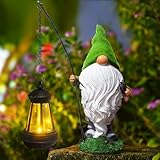 YIKEDAN Lustig Gartenzwerg Gartendeko für Draußen, 30cm Harz Zwerg Figure mit Solar Laterne Gartenfiguren für Außen, Gartenwichtel Gartendeko für Balkon, Grün GNOME
