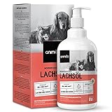 Lachsöl Hunde & Katzen - 500ml Norwegisches Fischöl aus dem Atlantik - Gelenkfunktion & Beweglichkeit - Lachsöl Katze mit 825mg Omega 3, 785mg Omega 6 & 1750mg Omega 9 - Haut- & Fellpflege - Animigo