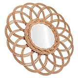 TOYANDONA Rustikaler Runder Wandspiegel aus Handgewebtem Natur weidenholz Dekorativer Boho Stil Wanddeko für Wohnzimmer Schlafzimmer und Eingangsbereich Langlebig und Bruchsicher