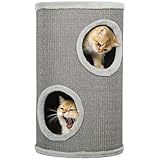 PawHut Kratztonne, 60 cm Hoch Ø 35 cm zweistöckige Katzentonne mit 2 Höhle, Kratzbaum mit Plüschrand, Katzenturm für 1-2 Katzen bis 5 kg, Hellgrau