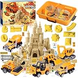 JEDWKFA Kinetischer Sand Baustelle, Magic Toy Sand Für Kinder, Sand Sandbox Set, mit Magic Sand Kinder, Schlossschablone, Straßenschild, Sensorisch Sandspielzeug für Kinder 3 4 5 Jahre