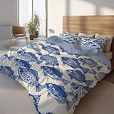 Generisch Nautisch Bettwäsche Set 140 x 200 cm, Hellbeige Bettbezug für Kinder Jugendliche und Erwachsene, Tiere Fisch Verspielt Weich Flauschige Atmungsaktiv Mikrofaser Deckenbezug