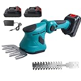 Akku Grasschere, 21V Heckenschere mit 2x7500mAh Batterie, 8 cm Grasmesser und 22 cm Strauchmesser, 90° Verstellbarer Arbeitswinkel, für Straße, Gartenarbeit, Terrasse (2x7500mAh Akku)