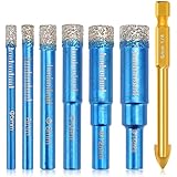 Fliesenbohrer Set, Diamantbohrer 7 Stück 5, 6, 8, 10, 12, 14mm Glasbohrer und 6mm Metall Bohren, Diamantbohrer Fliesen Kann Nass und Trocken Bohren, für Keramik, Granit, Glas, Fliesen, Marmor