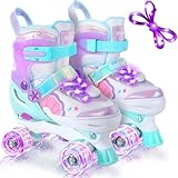 BELEEV Rollschuhe Kinder 4 Größen Verstellbare, Rollschuhe Mädchen mit 8 Leuchtenden LED-Rädern und Schnürsenkeln, Sicher Unterhaltsam, Geburtstags Anfänger Mädchen Jungen- Purple S