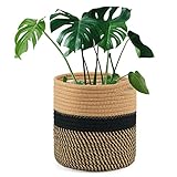 Tenn Well 20 cm Indoor-Topf für Pflanzen mit Einsatz, Baumwolle gewebter Aufbewahrungskorb große Blumentöpfe für Zimmerpflanzen, Blumentopf, Wäsche-Organizer und Heimdekoration (Schwarz und Braun)