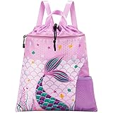WAWSAM Meerjungfrau Gymnastik Rucksack mit Kordelzug - 38 × 45 cm Sporttasche für Mädchen und Kinder Wasserdichter Schwimmstrand Einkaufssack als Geburtstagsgeschenk