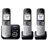 Panasonic KX-TG6863GB Schnurlostelefon mit 3 Mobilteilen und Anrufbeantworter (Bis zu 1.000 Rufnummern sperren, übersichtliche Schriftgröße, lauter Hörer, Voll-Duplex Freisprechen) schwarz-silber
