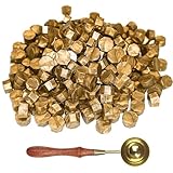 Gohytal Siegelwachs Set Gold, 300 Stück Siegelwachs Perlen mit 1 Wachsschmelzlöffel, Wachssiegel Set für Stempel Einladungen, Umschläge, Weihnachten Geschenkverpackungen, ohne Wachsstempel (Gold)