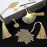 SONEER 5 Stück Metall Leaf Lesezeichen, Gold Bookmark mit Quasten Anhänger, Seitenmarker Geschenke für Lehrer, Studenten, Kinder, Leser, Freunde