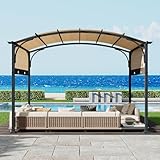 LUXOAK Pergola mit Schiebedach, 3,3 × 2,7 m Wasserdichtes Gartenpavillon mit Metallpfosten, Gebogenem Dach für Terrasse, Garten oder Deck, UV-Schutz, Beige