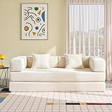 YINIX Faltbares Schlafsofa 200cm Breite XXL Bett, Modulares Bodensofa, Cord Wolkensofa mit Metallrahmen, 3 Sitzer Gästebett Klappbar, rutschfest, Waschbar (Creme, 200cm (3-Sitzer))