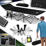 KESSER® Campingbett Feldbett Klappbar Klappbett Campingliege inkl. Tragetasche, Campinglicht + Seitentasche Stabiles Feldbett 250kg Belastbar Metallrohr 600D Oxfordgewebe Tragbar Liege