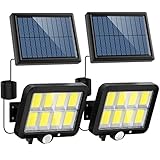 LANSOW Solarlampen für Außen, 160 LED Superhell Solar Aussenleuchte mit Bewegungsmelder, 3 Modi Solar Bewegungsmelder Aussen mit 5M Kabel, IP65 Wasserdichte Solarleuchten für Garten (2 Stück)