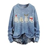 Weihnachtspullover für Damen, hässliche Pullover, Weihnachten, lustige Hunde, Kunstmuster, lässiger Pullover, Sweatshirt, Strickpullover, Damenpullover, blau, S