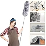 Staubwedel Teleskop Waschbar, Extra lang 254cm, Staubwedel Lang Ausziehbar, Mikrofasern Staubwischer Staubbesen mit Verbiegbare Eckbesen, Entfernt Mühelos Staub und Spinnweben