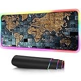 Gaming Mauspads groß Coole goldene Weltkarte Laptop Matte XXL Blaues Plaid LED Verdicken Tischdecke RGB Dauerhaft Anime Mauspad 60 x 120 cm