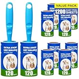 Omtofo 1200 Blatt Fusselrolle Tierhaare, 10 Rollen Extra Stark Fusselroller Kleidung mit 2 Griffen, Lint Roller für Kleidung, Haare, Sofa, Bett, Katzenhaare, Hundehaare, 120 Blatt/Rollen