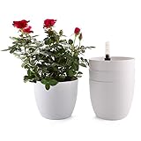 T4U 15cm Selbstwässernder Blumentopf mit Wasseranzeiger Weiß Blumentopf Set 4er-Set, Selbstbewässerung Wasserspeicher Pflanzgefäß Übertopf für Innen- und Außenbereich