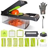 Elyrona - Multifunktion Gemüseschneider & Mandoline – Gemüsehobel mit Auffangbehälter, Würfelschneider, Julienne, Gemüsereibe, Spiralschneider, Zerkleinerer, Zwiebelschneider, manueller Küchenhelfer