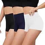 Gayhay 3er Pack Radlerhose Damen Kurz für Kleid High Waist Kurze Leggings Damen Hotpants Sport Shorts Sporthose,Schwarze/Navy/Weiß,S/M
