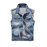 ENEN Herren Denim Weste Ärmellose, Denim Vest Men Casual Retro Gilet Jacke Slim Fit Plus Size Zerrissene Jeansweste Für Outdoor Biker Rock Punk Reisen