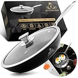 K KITCHING Pfanne Induktion [mit Deckel] Bratpfanne 28cm Antihaftbeschichtet ꟾ Kratzfest Pan ꟾ PFOA FREI & Pfannen für alle Herdarten ꟾ Öl- und fettfreies Braten ꟾ Bratpfanne 24 cm Frying Pan