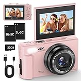 4K Digitalkamera mit WLAN 64MP Fotoapparat Digitalkamera 3' Autofokus Kamera Fotokamera mit 180° Klappbildschirm, 18X Digitalzoom, mit 32GB Karte, 2 Batterien, pink