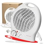elasto – Heizlüfter 'Mobil' 2000W inkl. Ventilator – Standventilator sehr leise - tragbares Heizgerät mit Thermostat & 4-Stufen-Schalter - energiesparender Fan & Lüfter (Weiß)
