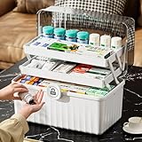 Gemsaya 3-Regal Hausapotheke, Medikamenten Aufbewahrungsbox, 32 x 18 x 22 cm Medizinbox, Weiß Mehrzweck Organizer Box, Erste-Hilfe-Box, Medizinkoffer, Sortierbox für Haarschmuck und Kosmetik