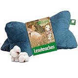 Herbalind Leseknochen Nackenrolle 40x18 cm Cord Design - 100% Baumwolle Cordstoff robust und waschbar - ergonomisches Nackenkissen als Lesekissen zum Relaxen, Lesen - für Tablet - blau