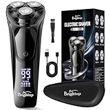 Brightup Rasierer Herren Elektrisch mit 4D-Schwebekopf, Kabellos LED Elektrischer Nass- und Trockenrasierer für Männe, IPX6 Wasserdichter Elektrorasierer, USB-C Aufladung & Pop-Up Trimmer, Reisesperre