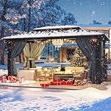 HOTEEL Hardtop Pavillon 3 x 3,65 m Wasserdicht Stabil Winterfest Doppeldach aus verzinktem Stahl, Flammhemmend Pavillon Mit Moskitonetz, Alu-Rahmen Pavillon Gartenpavillon Metall Pavillon (Grau, Pro)