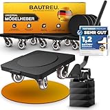BAUTREU Möbelheber Set für schwere Möbel - 4X Möbelroller und 1x Lastenheber - inkl. 4 Anti-Rutsch Pads - Möbel Transportroller Set für Umzug - Bodenschonende TPE Rollen