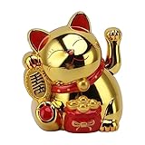 Winkekatze Solarbetriebene, Chinesische Lucky Cat, Glückskatze-Winkearm, Dekoration für Zuhause, Auto, Büro, Einweihungsgeschenk, Geschenkideen (Goldfarbe)