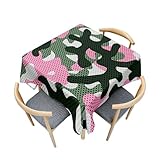 Fasbuy Tischdecke Quadratisch Abwaschbar, Tischdecke Lotuseffekt Schmutzabweisend Tisch Decken Tarnung Stil Tischtuch Tischwäsche Mitteldecke für Küche, 4 Klammer (Grün + Rosa,80x80cm)
