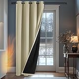 Deconovo 100% Blickdichte Gardinen mit Ösen Vorhang Kälteschutz Ösenvorhang Vorhänge Raumteiler Vorhang Thermo Vorhänge gegen Kälte Winddicht Türtrenner, 240x140(HöhexBreite), Beige, 1 Stück