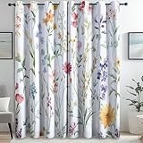 Blickdichte Vorhänge Pflanzen Zart Blumen Thermovorhang Kälteschutz mit Ösen H 245 x B 150 cm (2er Pack) Wohnzimmer Schlafzimmer Vorhänge Blickdicht Verdunklungsvorhänge Bunt