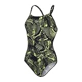 Speedo Damen Allover Fixed Crossback Badehose, Schwarz/Atomic Lime, XL