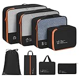 Homsorout Koffer Organizer Set, Packing Cubes für Kleidung, Packtaschen für koffer, Wasserfester Kleidertaschen Travel Organizer mit Kosmetiktasche, Schuhbeutel (8, Schwarz)